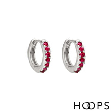 Load image into Gallery viewer, Mini Ruby Clicker Huggy Hoop Earring
