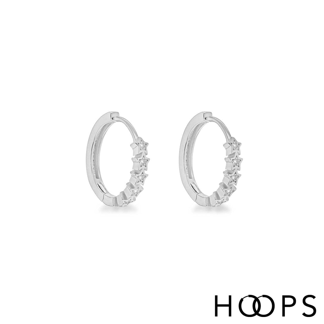 Stars Silver Huggy Hoop Earrings